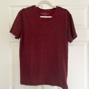 American Eagle Outfitters Men's Maroon V-Neck T-Shirt